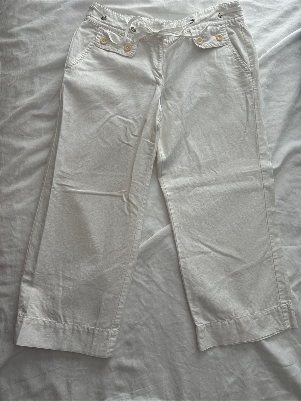 Ann Taylor White Drawstring Chino Pants